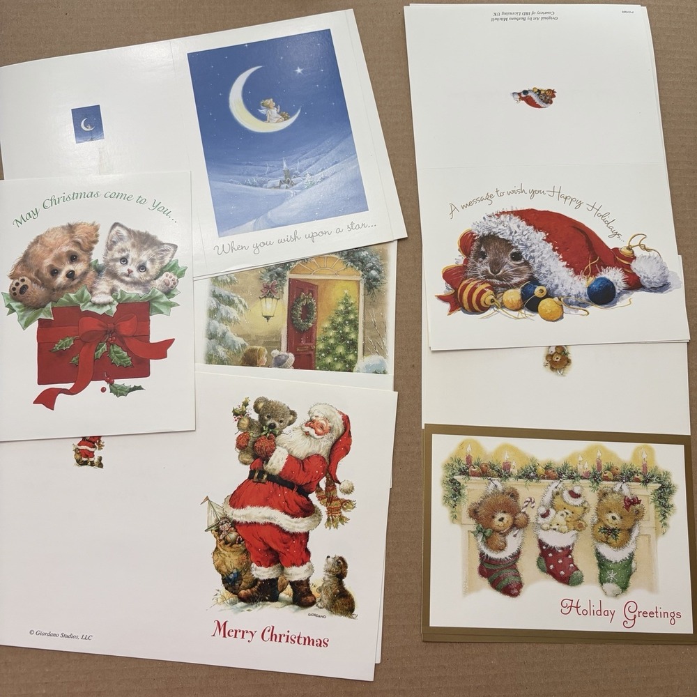 Vintage 90s Giordano Studios Christmas‎ Greeting Cards Unused Moon Kitten Santa